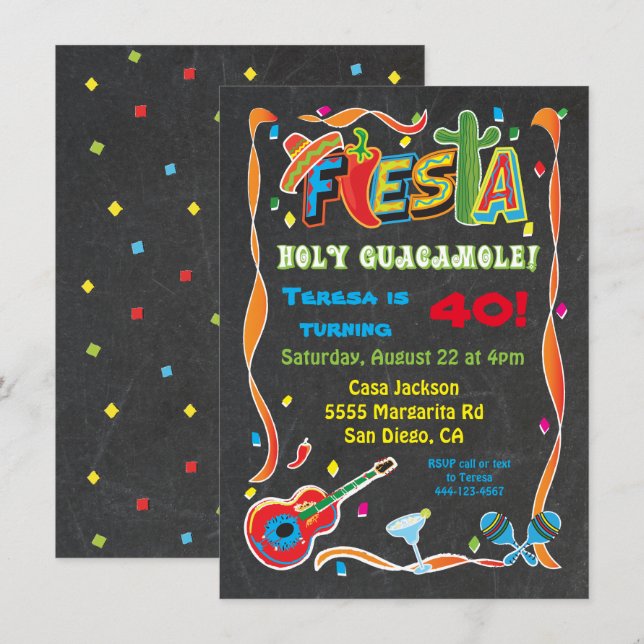 Invitation de fête d'anniversaire mexicaine (Devant / Derrière)