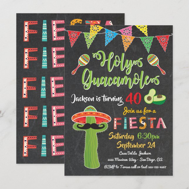 Invitation de fête d'anniversaire mexicaine (Devant / Derrière)