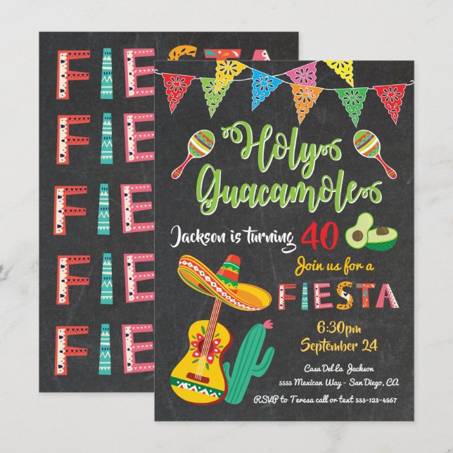 Invitation de fête d'anniversaire mexicaine (Devant / Derrière)