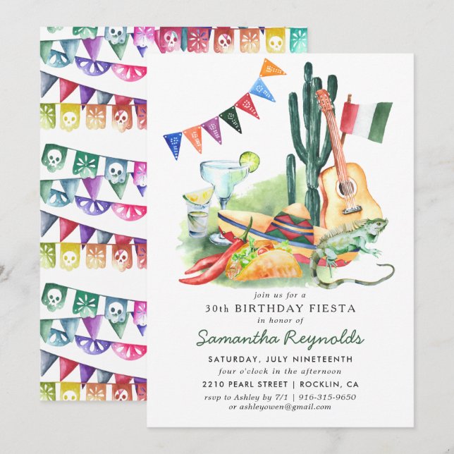 Invitation de fête d'anniversaire mexicaine (Devant / Derrière)