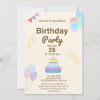 Invitation de fête d'anniversaire minimaliste modè