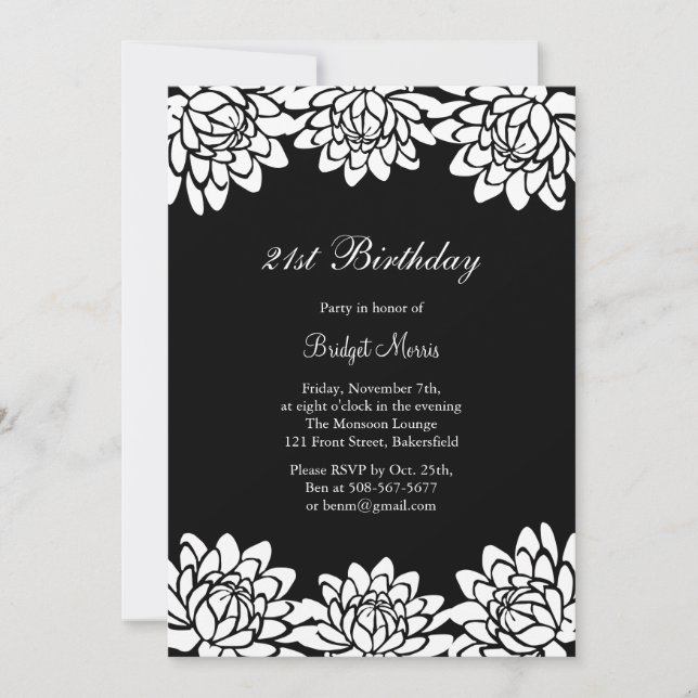 Invitation de fête d'anniversaire moderne et flora (Devant)