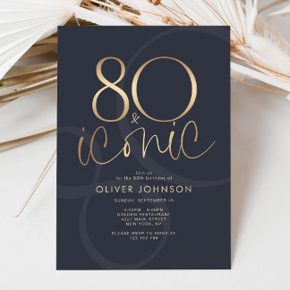 Invitation de fête d'anniversaire Navy Gold 80 et