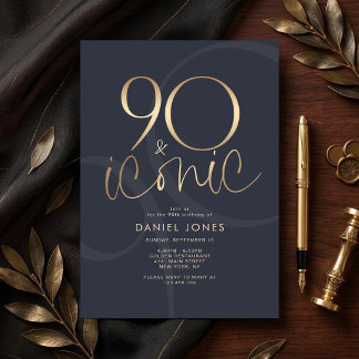 Invitation de fête d'anniversaire Navy Gold 90 et