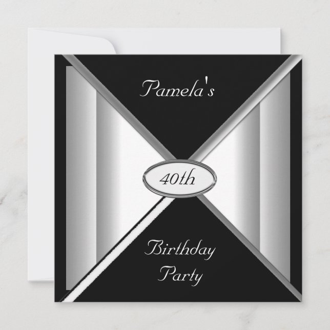 Invitation de fête d'anniversaire noir et blanc (Devant)