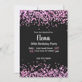 Invitation de fête d'anniversaire noire et rose