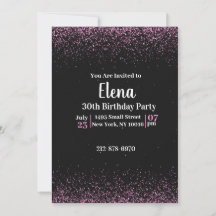 Invitation de fête d'anniversaire noire et rose