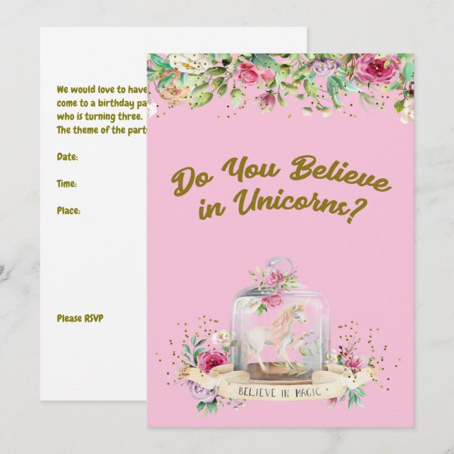 Invitation de fête d'anniversaire pendant 3 ans. V (Devant / Derrière)