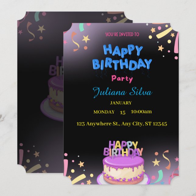 Invitation de fête d'anniversaire personnalisée (Devant / Derrière)
