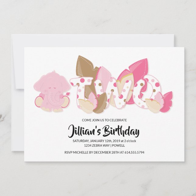 Invitation de fête d'anniversaire Pink Elephant (Devant)
