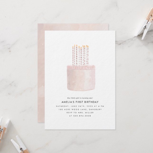 Invitation de fête d'anniversaire pour la première (Devant/Arrière en situation)