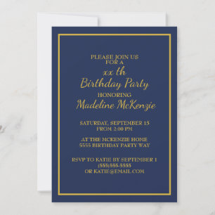 Invitation de fête d'anniversaire rayée bleu marin