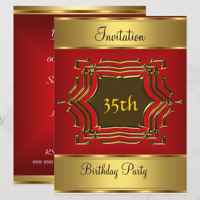 Invitation de fête d'anniversaire Red Gold (Devant / Derrière)