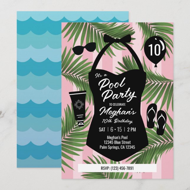Invitation de fête d'anniversaire rétro en maillot (Devant / Derrière)