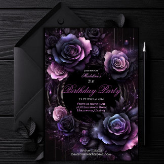 Invitation de fête d'anniversaire Rose Ombré, Élég