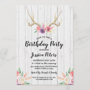 Invitation de fête d'anniversaire rustique avec fl