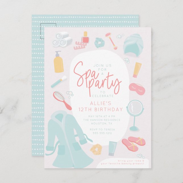 Invitation de fête d'anniversaire spa (Devant / Derrière)