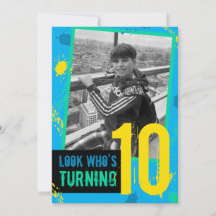 Invitation de fête d'anniversaire Splats 10th Blue