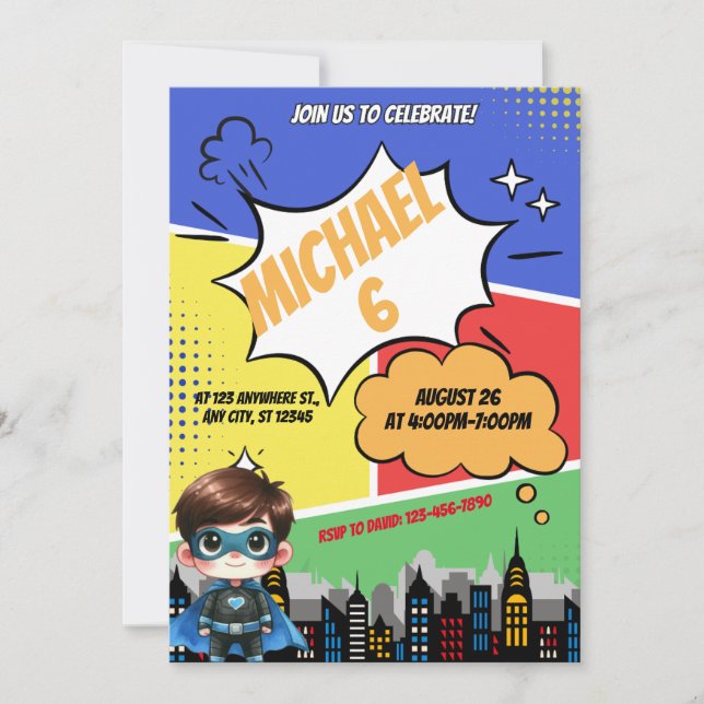 Invitation de fête d'anniversaire Superhero (Devant)
