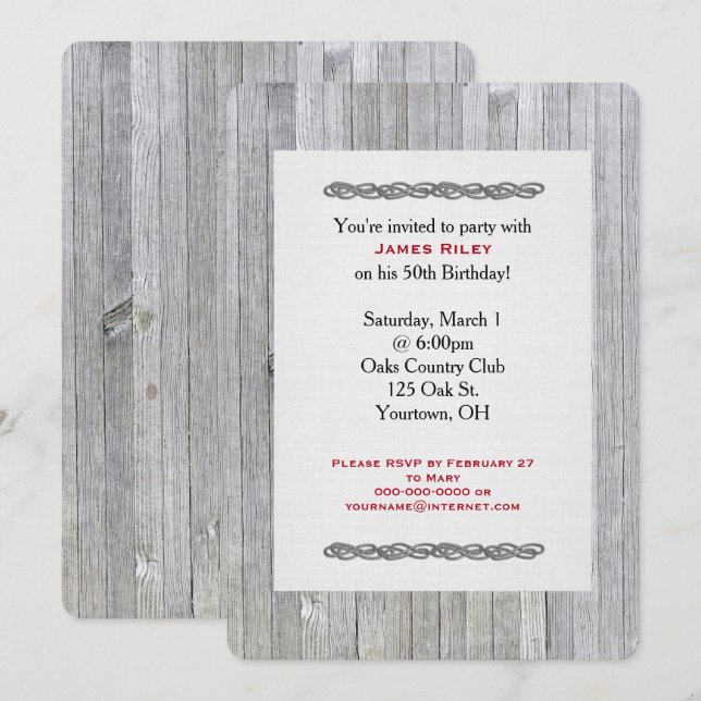 invitation de fête d'anniversaire sur bois patiné (Devant / Derrière)