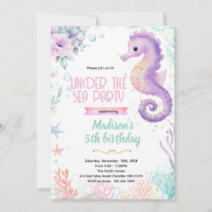 Invitation de fête d'anniversaire thème hippocampe
