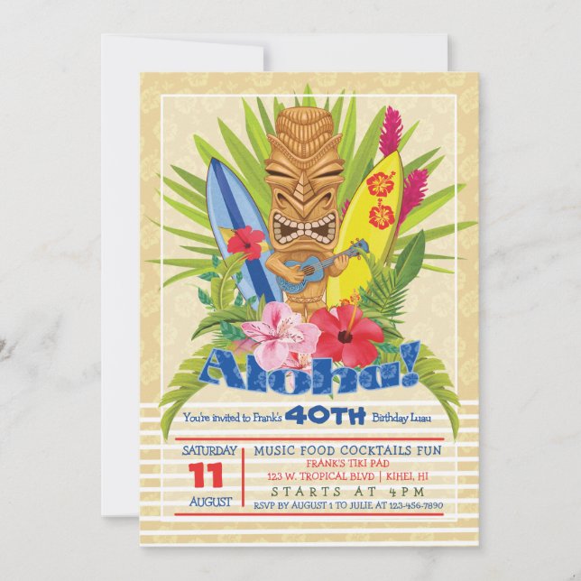Invitation de fête d'anniversaire Tiki (Devant)