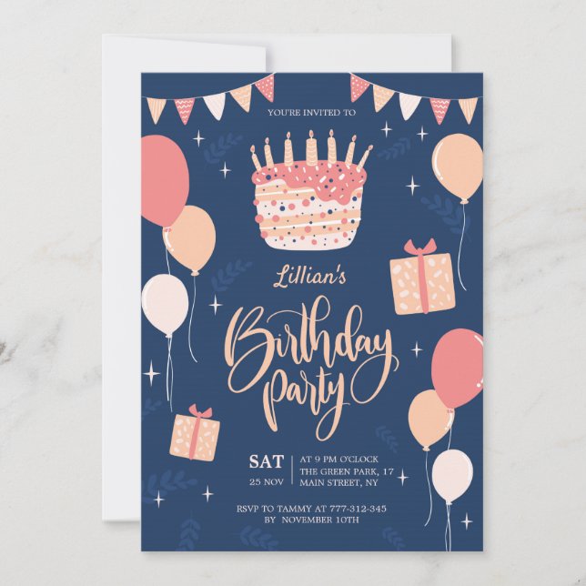 Invitation de fête d'anniversaire tirée à la main (Devant)
