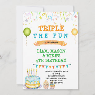 Invitation de fête d'anniversaire triple