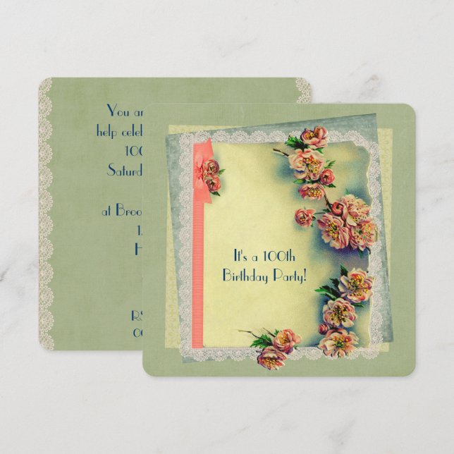 Invitation de fête d'anniversaire vintage (Devant / Derrière)