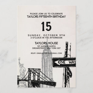 Invitation de fête d'anniversaire Vintage à New Yo