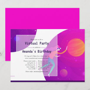 Invitation de fête d'anniversaire virtuelle rose c