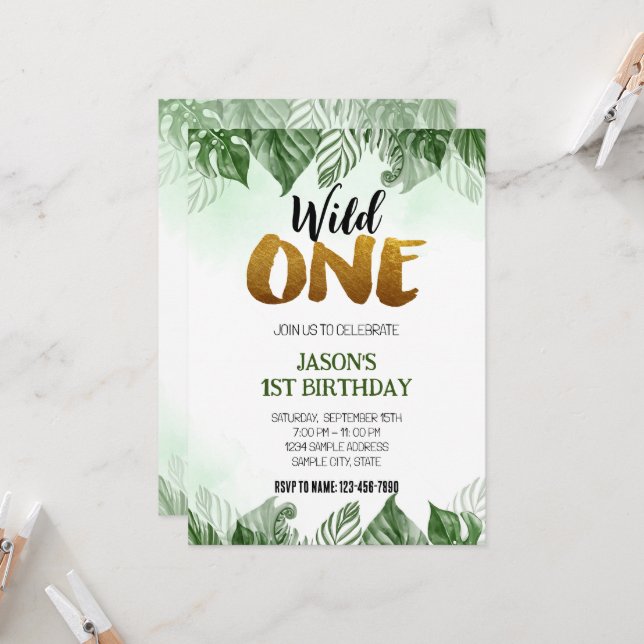 Invitation de fête d'anniversaire Wild One (Devant/Arrière en situation)