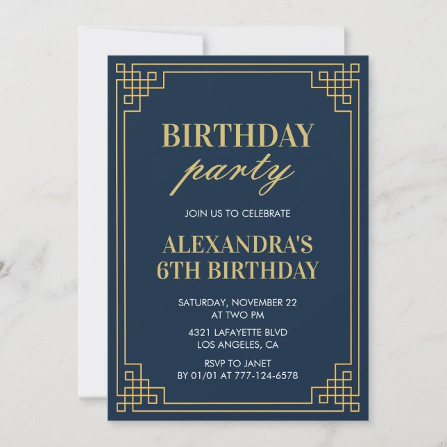 Invitation de fête de 6e anniversaire Girl Marine  (Devant)