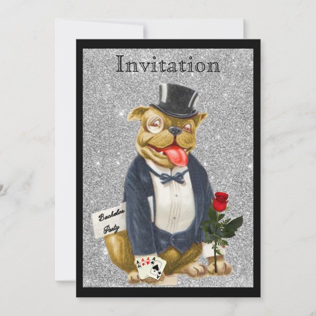 Invitation de fête de Bachelor Argent Noir avec Bu (Devant)