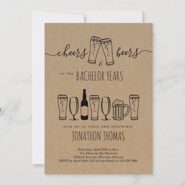 Invitation de fête de bachelor avec Cheers & Beer (Devant)