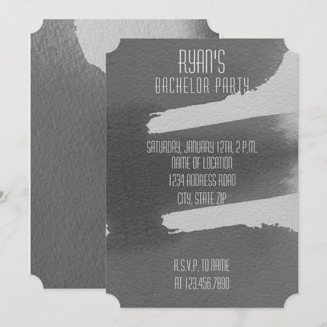 Invitation de fête de Bachelor Black & Grey (Devant / Derrière)