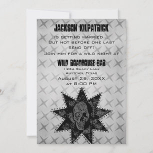 Invitation de fête de bachelor Grunge Skull, Noir