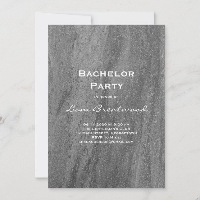 Invitation de fête de bachelor simple en granit (Devant)