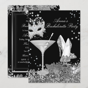 Invitation de fête de bachelorette avec masque et