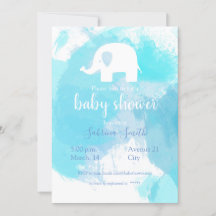 Invitation de fête de bébé sucrée bleu éléphant aq
