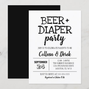 Invitation de fête de bière et de couche   Noir et