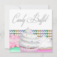 Invitation de fête de buffet de bonbons Cupcake ro
