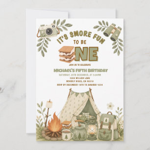 Invitation de fête de camping au feu de camp vert