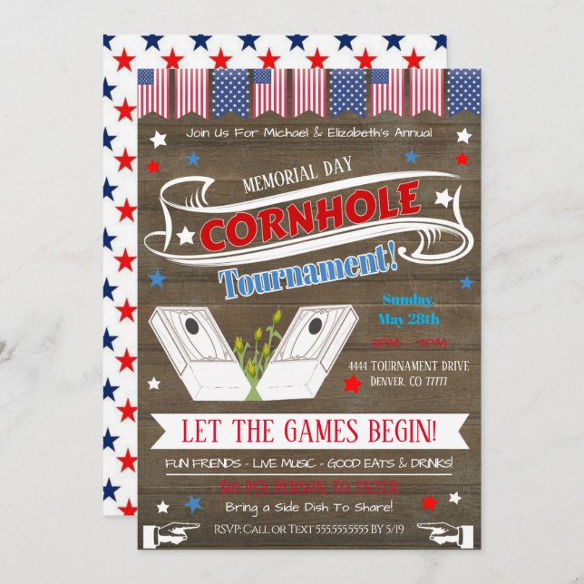 Invitation de fête de cornhole patriotique (Devant / Derrière)