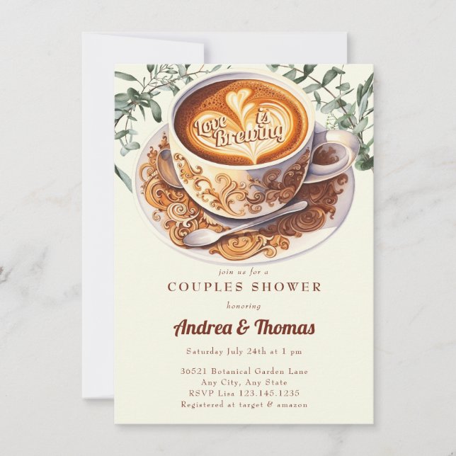 Invitation de fête de couple | Café aquarelle (Devant)