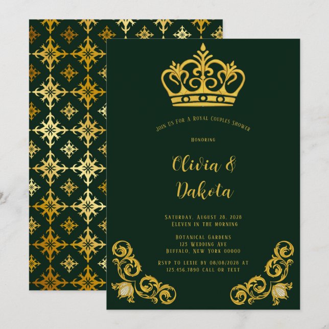 Invitation de fête de couples Couronne Royale Vert (Devant / Derrière)