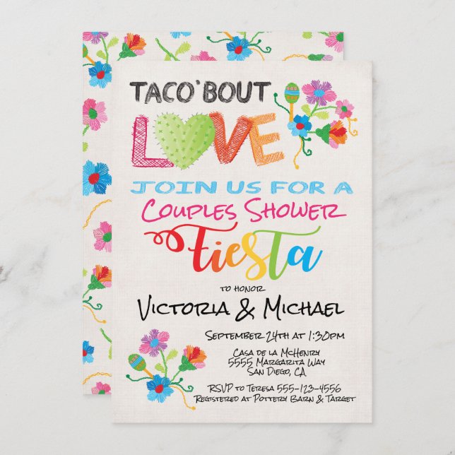 Invitation de fête de couples pour broderie Taco ' (Devant / Derrière)