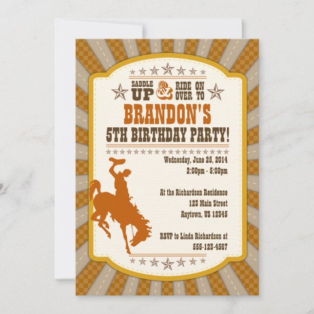 Invitation de fête de Cowboy 5e anniversaire (Devant)