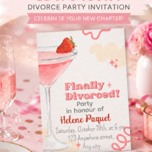 Invitation de fête de divorce à l'aquarelle rose b