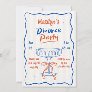 Invitation de fête de divorce avec verre à champag